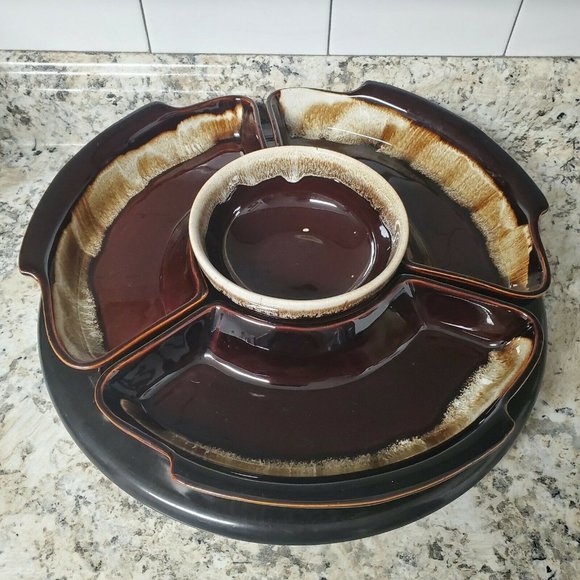 Vintage Brown Drip Glaze 5 Piece Serving Platter L - Picture 1 of 12